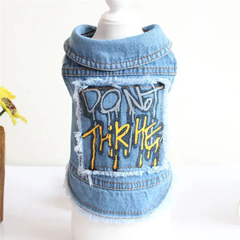 Denim Dog Clothes for Pitbulls Dachshund Fashion Dog Jeans Jacket  Blue Cowboy T-shirt for Shih Tzu Cool Apparel for Small Dogs