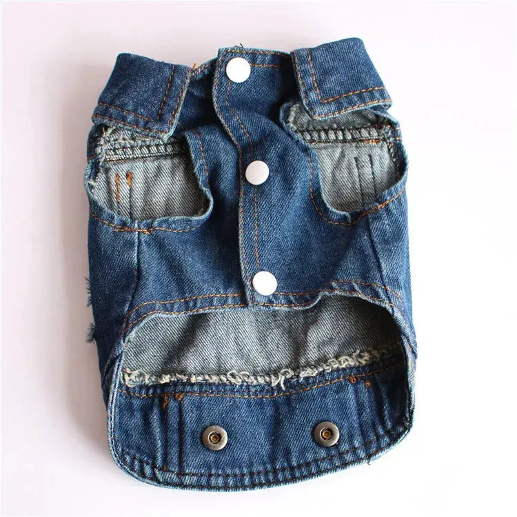 Denim Dog Clothes for Pitbulls Dachshund Fashion Dog Jeans Jacket  Blue Cowboy T-shirt for Shih Tzu Cool Apparel for Small Dogs