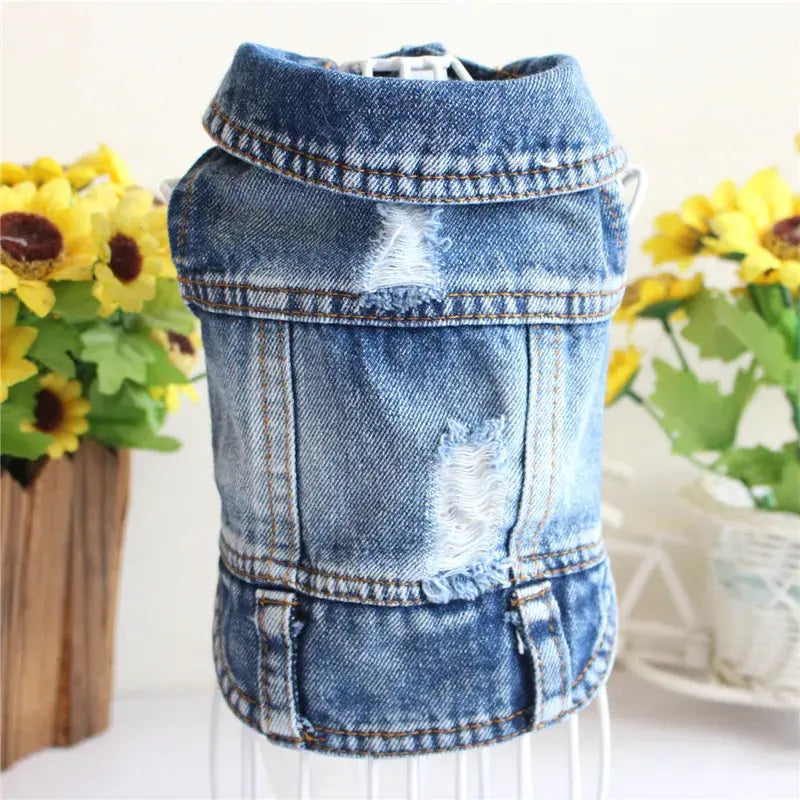 Denim Dog Clothes for Pitbulls Dachshund Fashion Dog Jeans Jacket  Blue Cowboy T-shirt for Shih Tzu Cool Apparel for Small Dogs