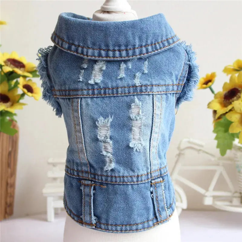Denim Dog Clothes for Pitbulls Dachshund Fashion Dog Jeans Jacket  Blue Cowboy T-shirt for Shih Tzu Cool Apparel for Small Dogs
