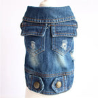 Denim Dog Clothes for Pitbulls Dachshund Fashion Dog Jeans Jacket  Blue Cowboy T-shirt for Shih Tzu Cool Apparel for Small Dogs