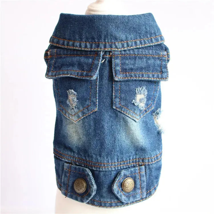 Denim Dog Clothes for Pitbulls Dachshund Fashion Dog Jeans Jacket  Blue Cowboy T-shirt for Shih Tzu Cool Apparel for Small Dogs