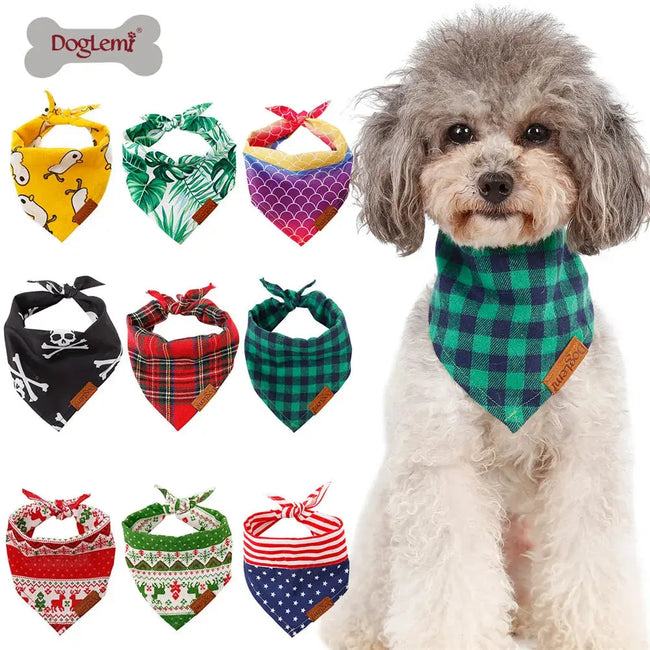 Dog Scarf Pet Dog Bandana Bib Pet Bandana Pet Accessories Triangular Bandage Adjustable Tie On for Cat Puppies Medium Large Dogs Hover Image