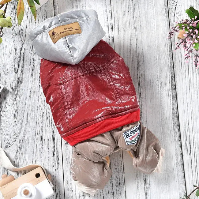 Bright Leather Luxury Overalls For Dogs Winter Senior Parkas Down Pet Snow Hoodie Costumes Small Medium Animal Bichon Clothing Main Image