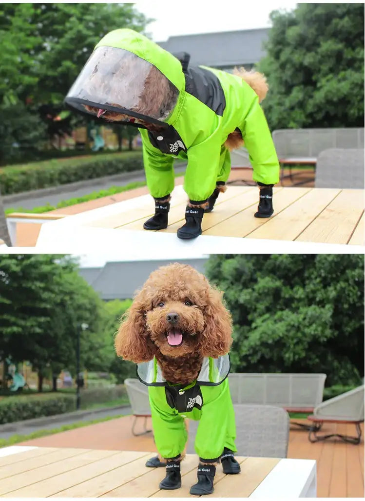 Fashionable Waterproof Dog Raincoat - Lightweight Jumpsuit with Hoodie for Small to Large Dogs