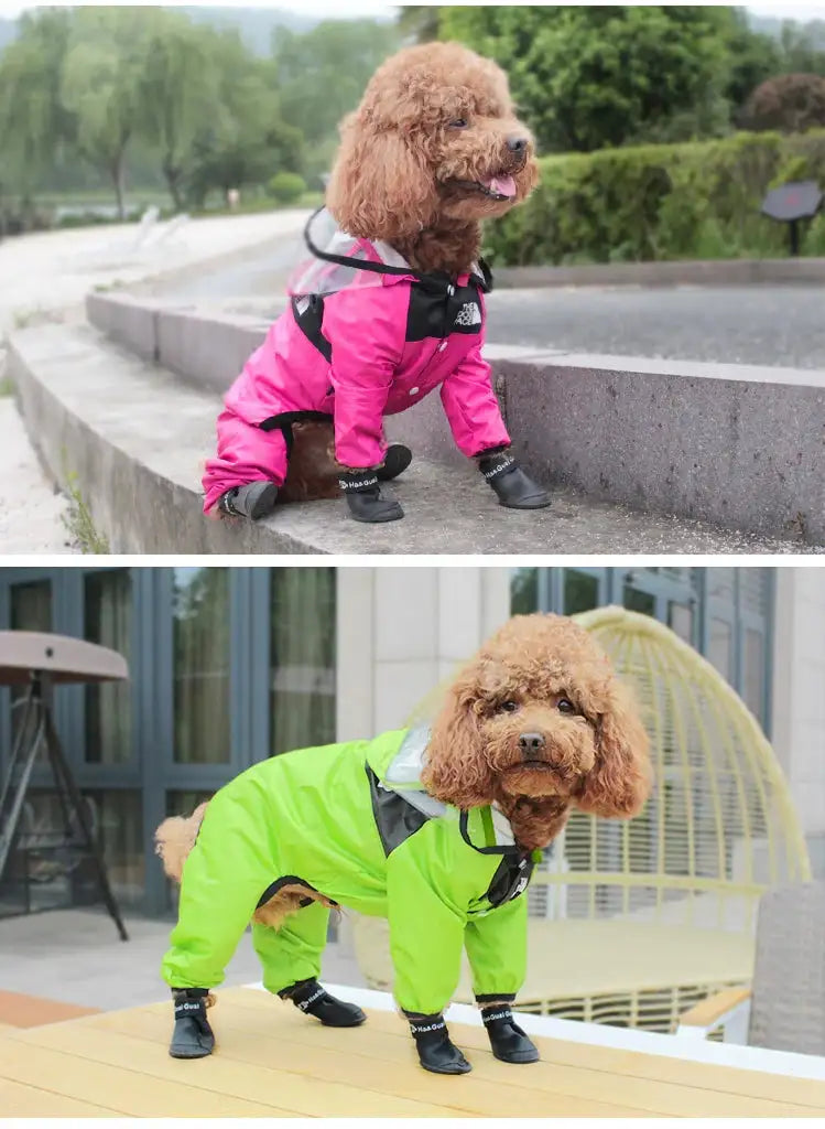 Fashionable Waterproof Dog Raincoat - Lightweight Jumpsuit with Hoodie for Small to Large Dogs