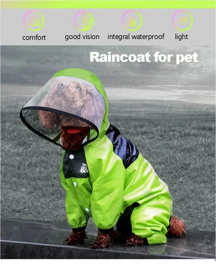 Fashionable Waterproof Dog Raincoat - Lightweight Jumpsuit with Hoodie for Small to Large Dogs