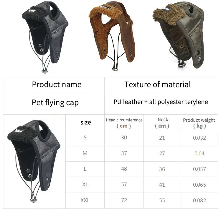 SkyPup Aviator Hat - Genuine PU Leather Pilot Cap for Large Dogs (S-2XL)