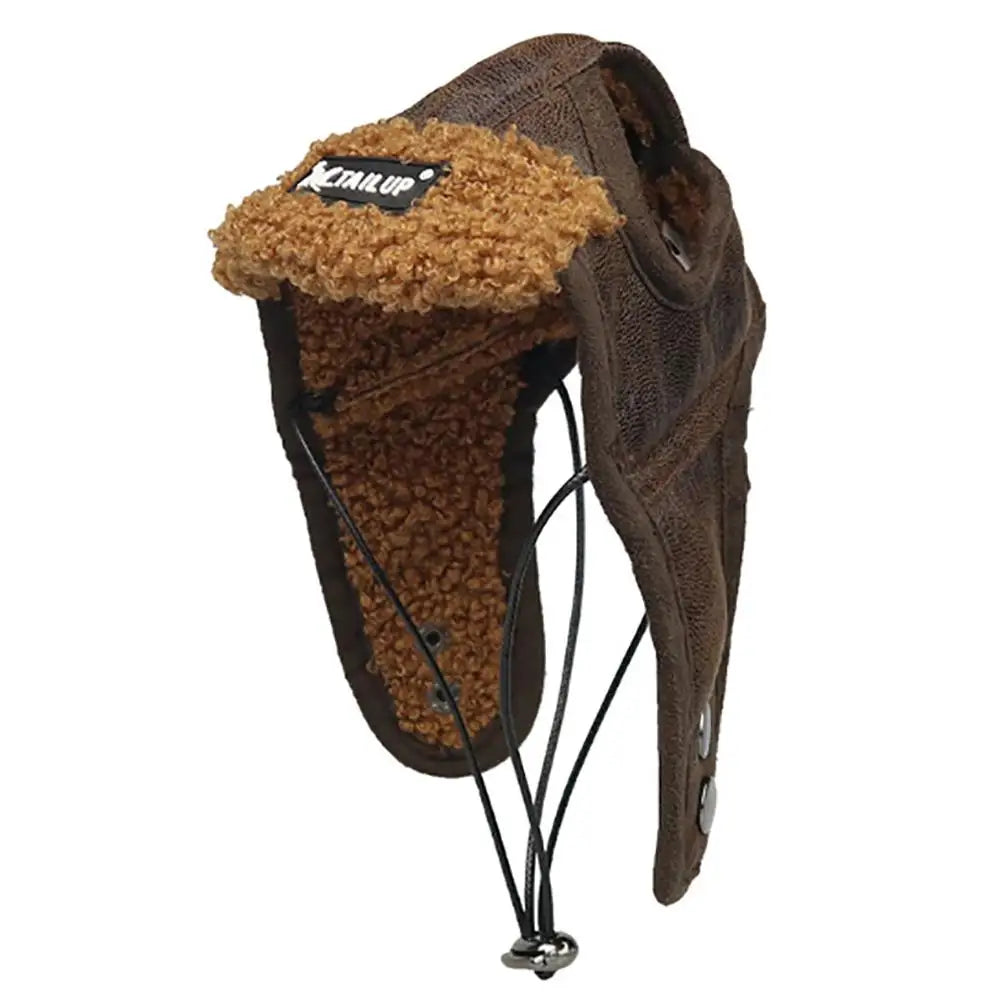 SkyPup Aviator Hat - Genuine PU Leather Pilot Cap for Large Dogs (S-2XL)