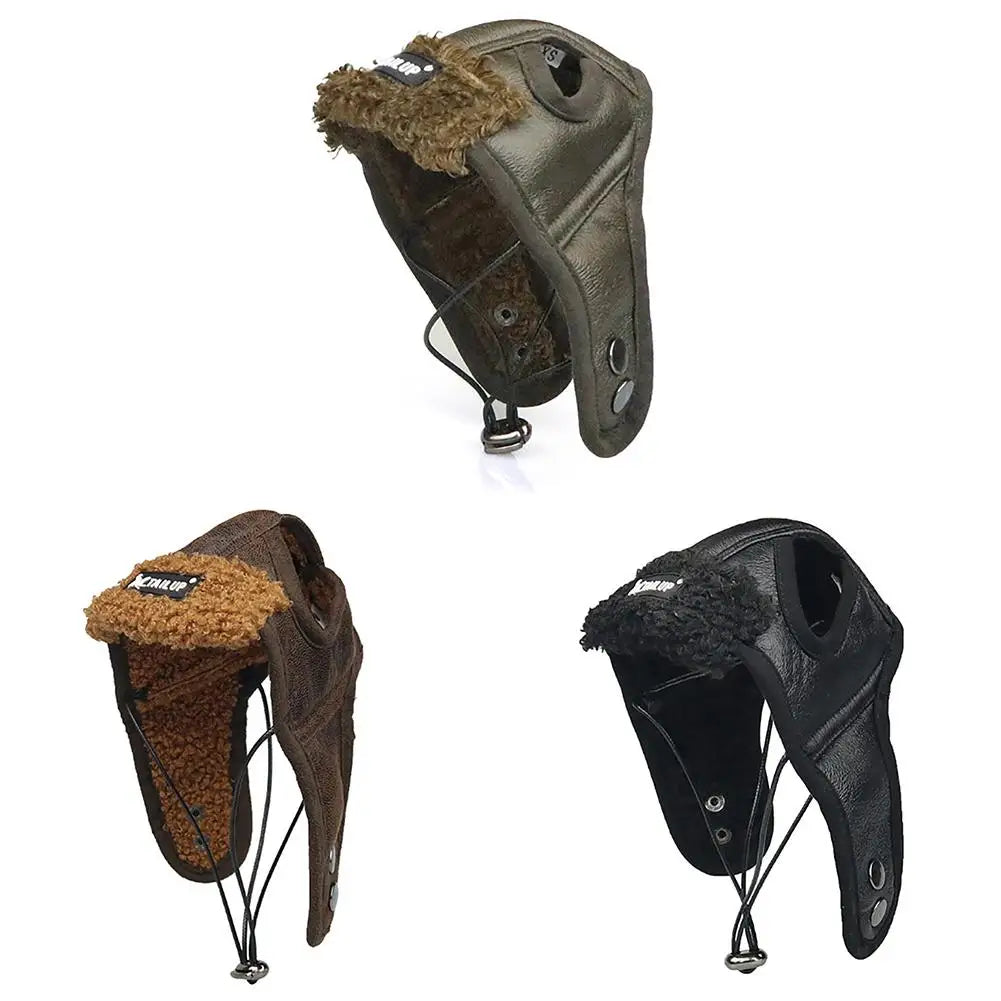 SkyPup Aviator Hat - Genuine PU Leather Pilot Cap for Large Dogs (S-2XL)