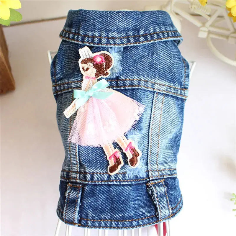 Denim Dog Clothes for Pitbulls Dachshund Fashion Dog Jeans Jacket  Blue Cowboy T-shirt for Shih Tzu Cool Apparel for Small Dogs