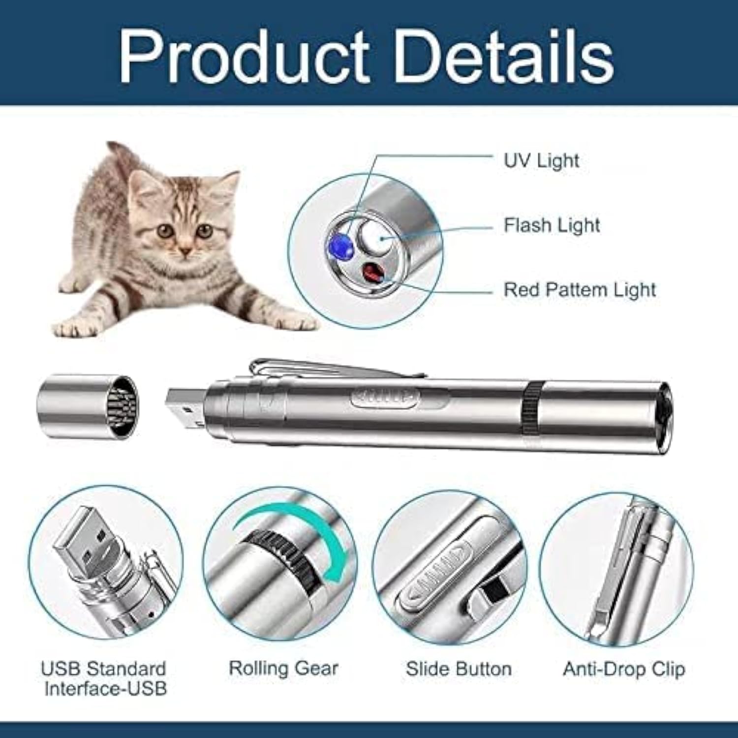Interactive Cat Pointer Toy — 7-in-1 Light Wand for Indoor Cats