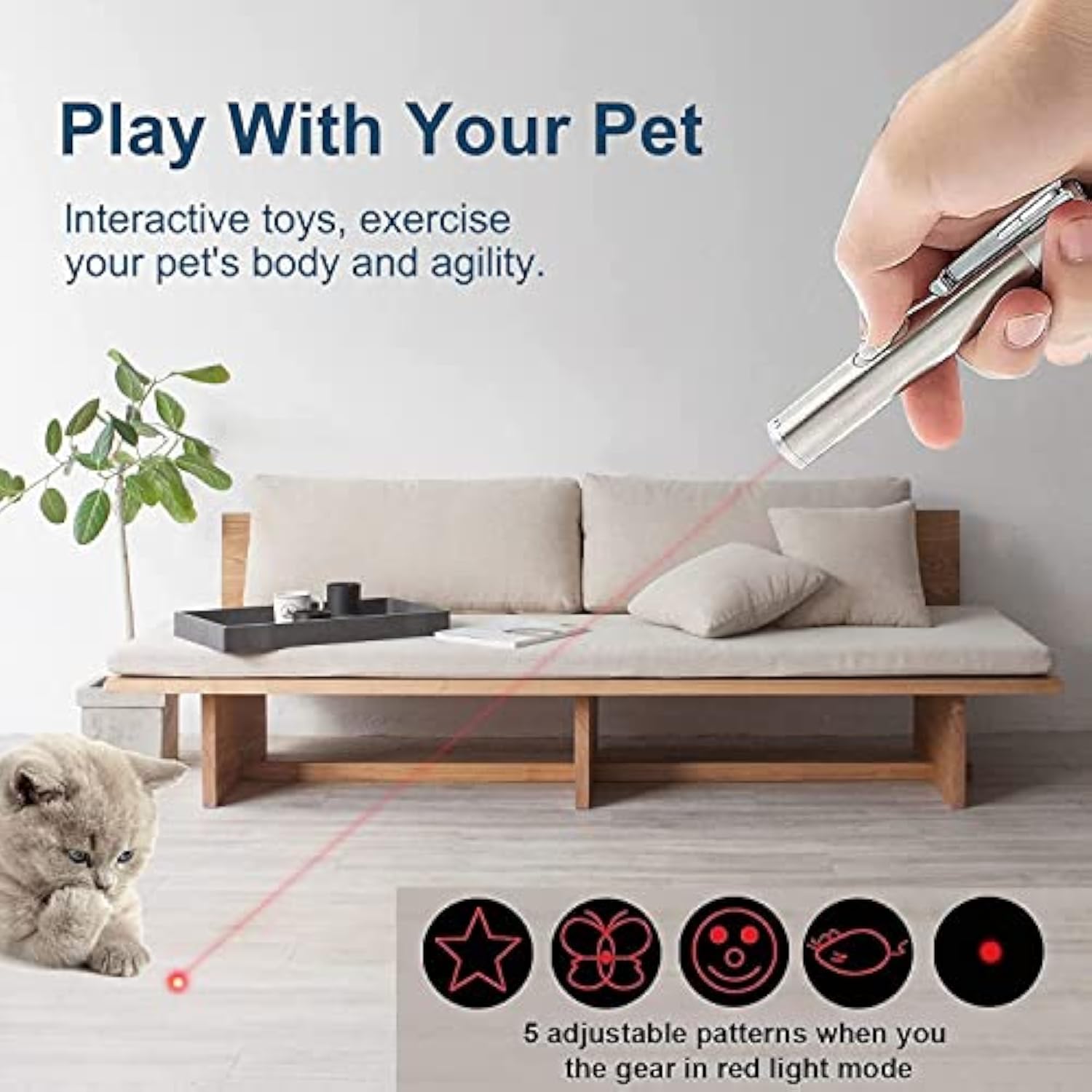 Interactive Cat Pointer Toy — 7-in-1 Light Wand for Indoor Cats