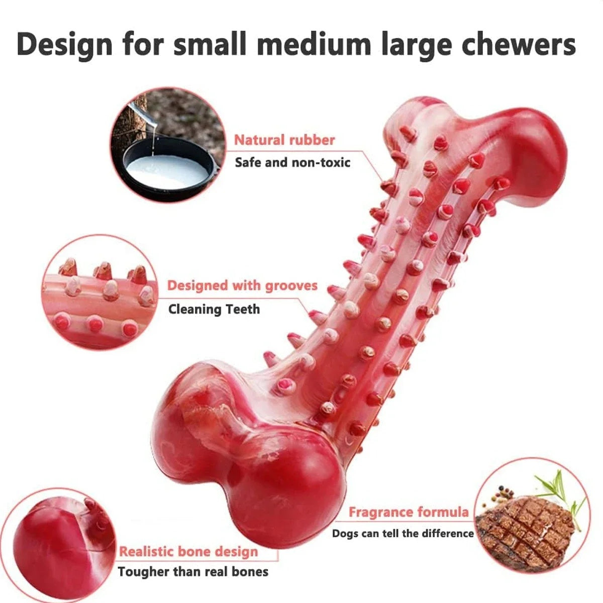 Natural Rubber Chew Toy for Heavy Chewers Meat Flavor