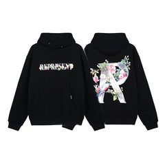 Represent Floral & Metal "R" Graphic Heavyweight Hoodie - Black