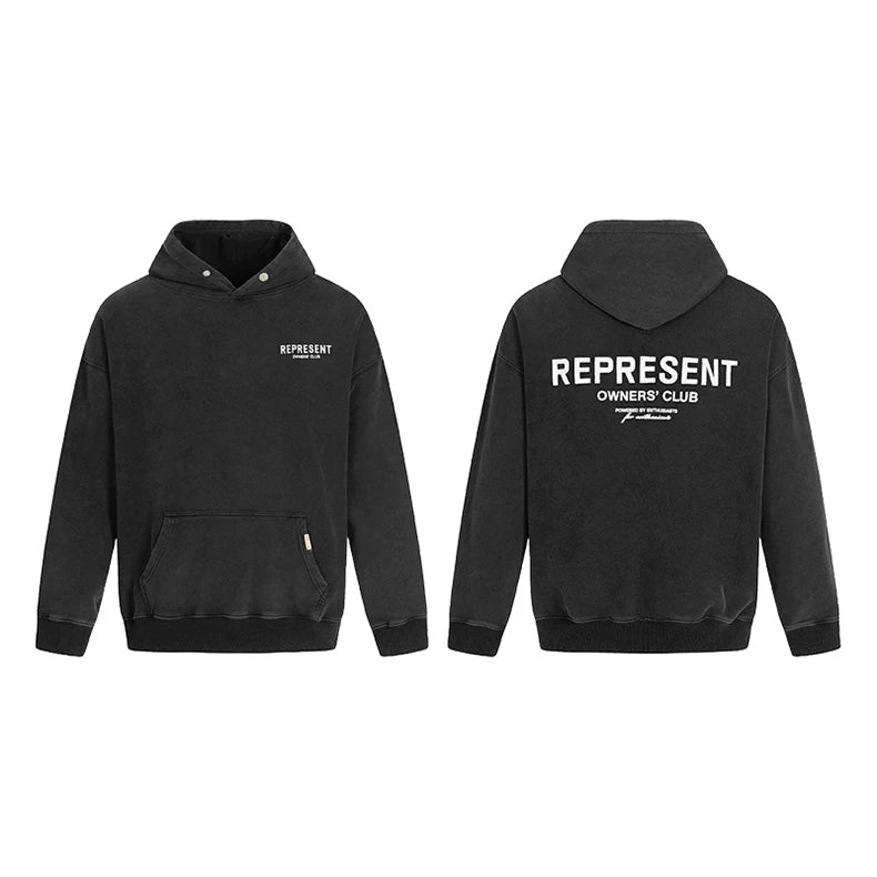 Represent Owners' Club Heavyweight Hoodie - Vintage Black/White