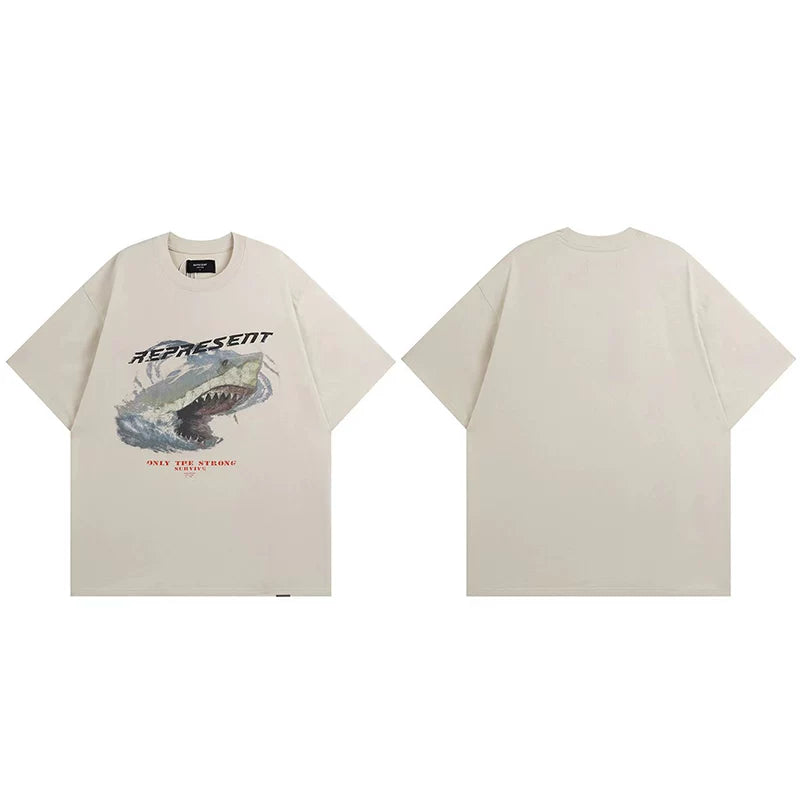 Represent "Only The Strong" Shark Graphic T-Shirt - Off-White