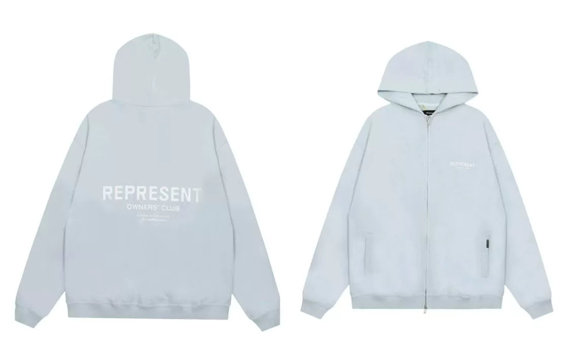 Represent Owners' Club Heavyweight Zip-Up Hoodie - Light Blue