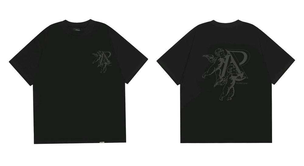 Represent Tonal Angel & "R" Monogram Graphic T-Shirt - Black