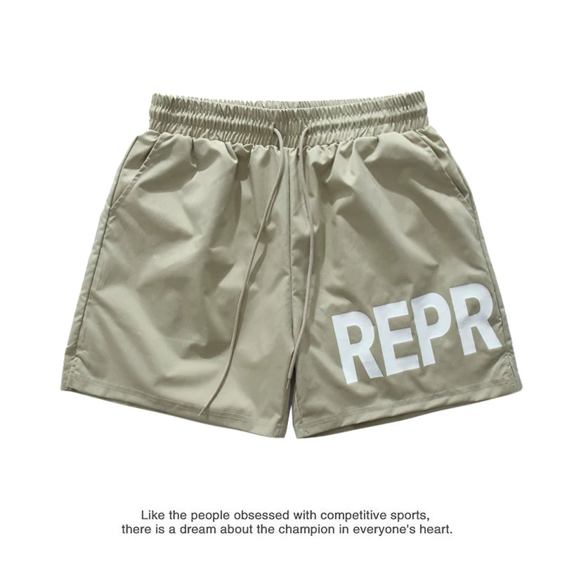 Represent Large Logo Nylon Shorts - Khaki