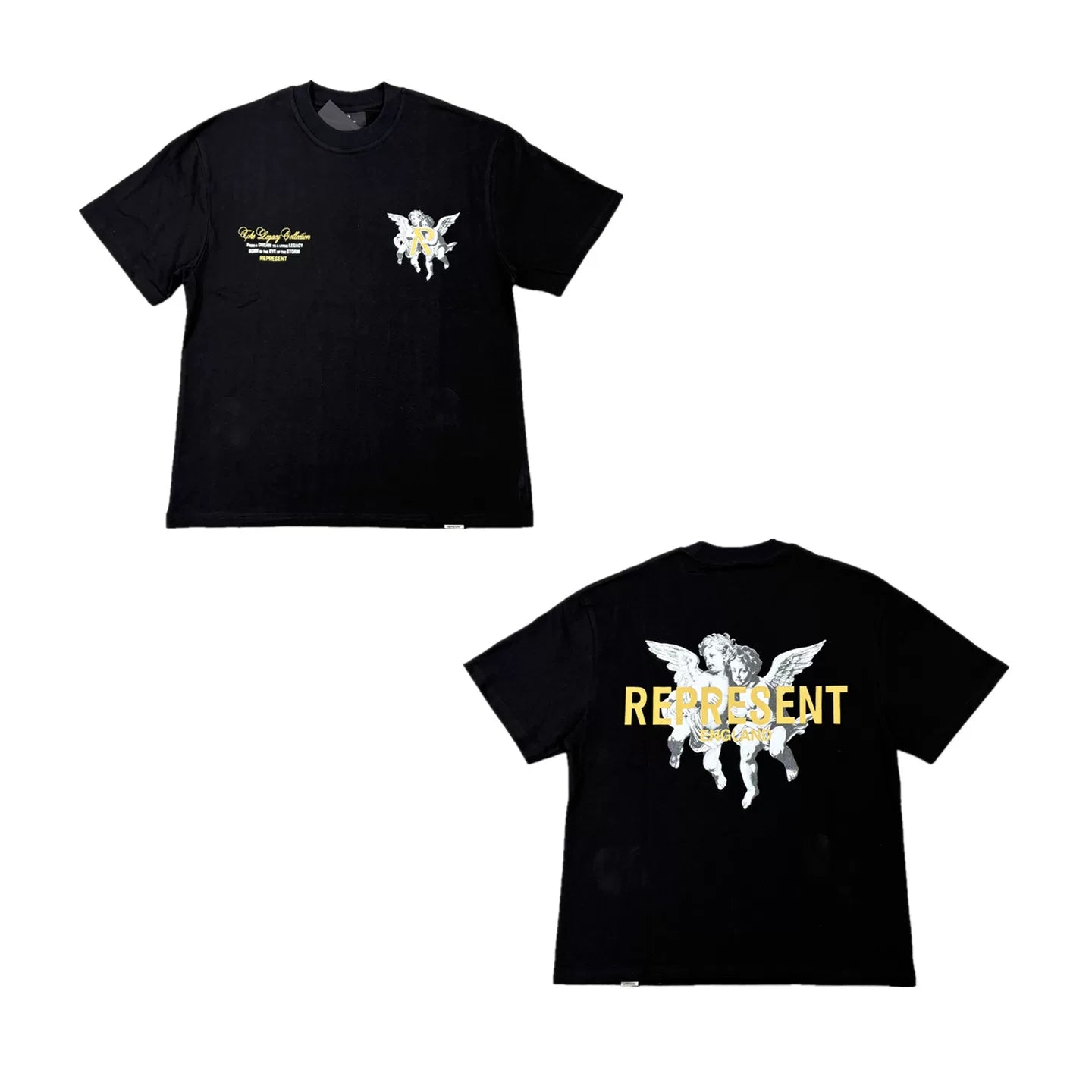 Represent Twin Cherubs & Yellow Logo Graphic T-Shirt - Black