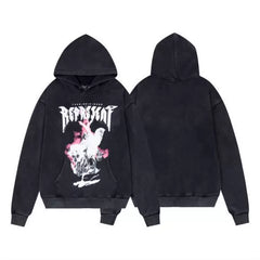 Represent Metal Gothic & Pink Mist Graphic Heavyweight Hoodie - Vintage Washed Black