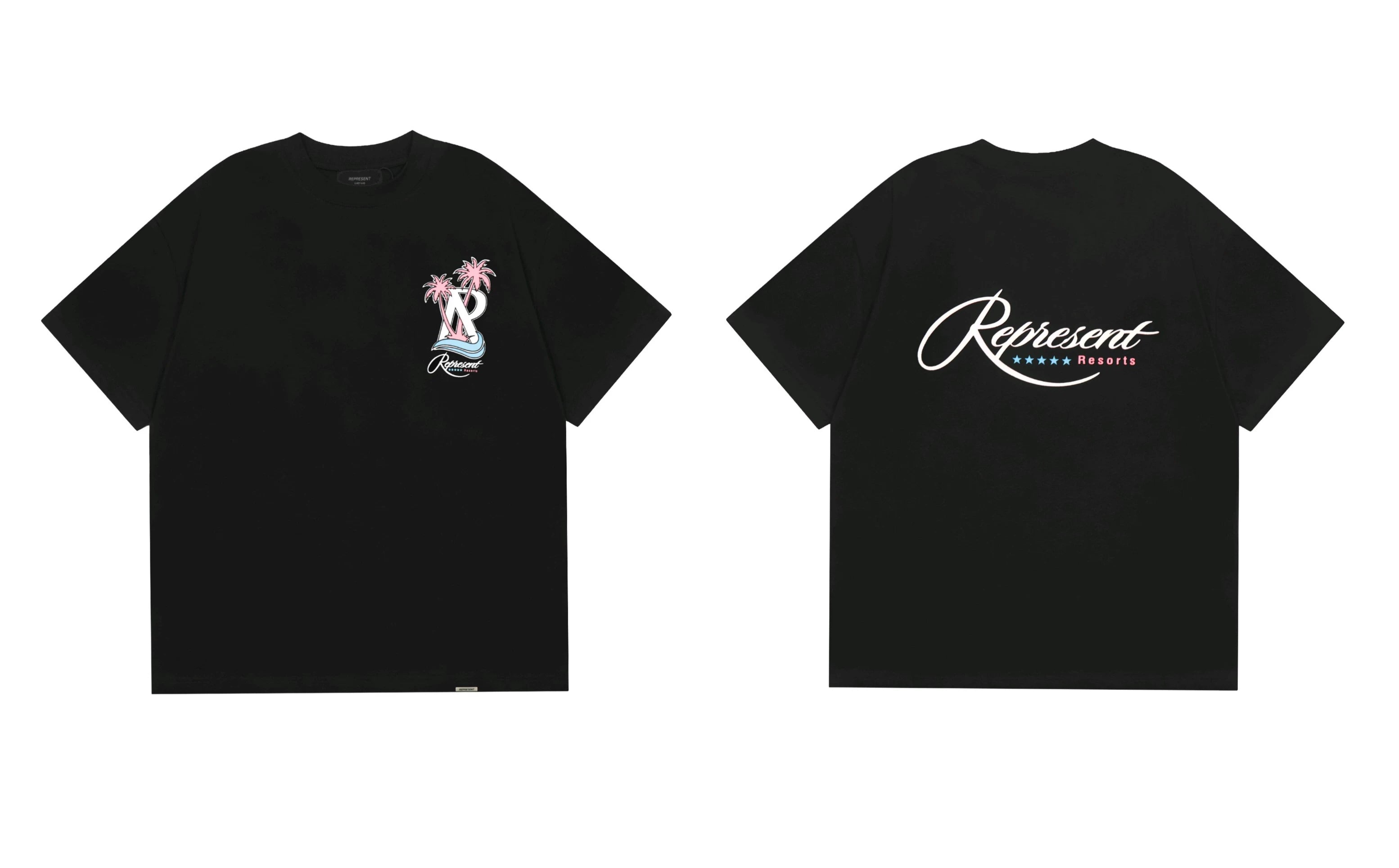 Represent Palm Tree & Cursive Script Graphic T-Shirt - Black