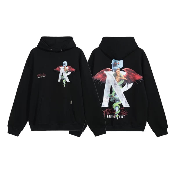 Represent Winged Unicorn & Dagger Graphic Heavyweight Hoodie - Black