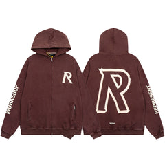 Represent Vintage "R" Logo Heavyweight Zip-Up Hoodie - Burgundy/Brown