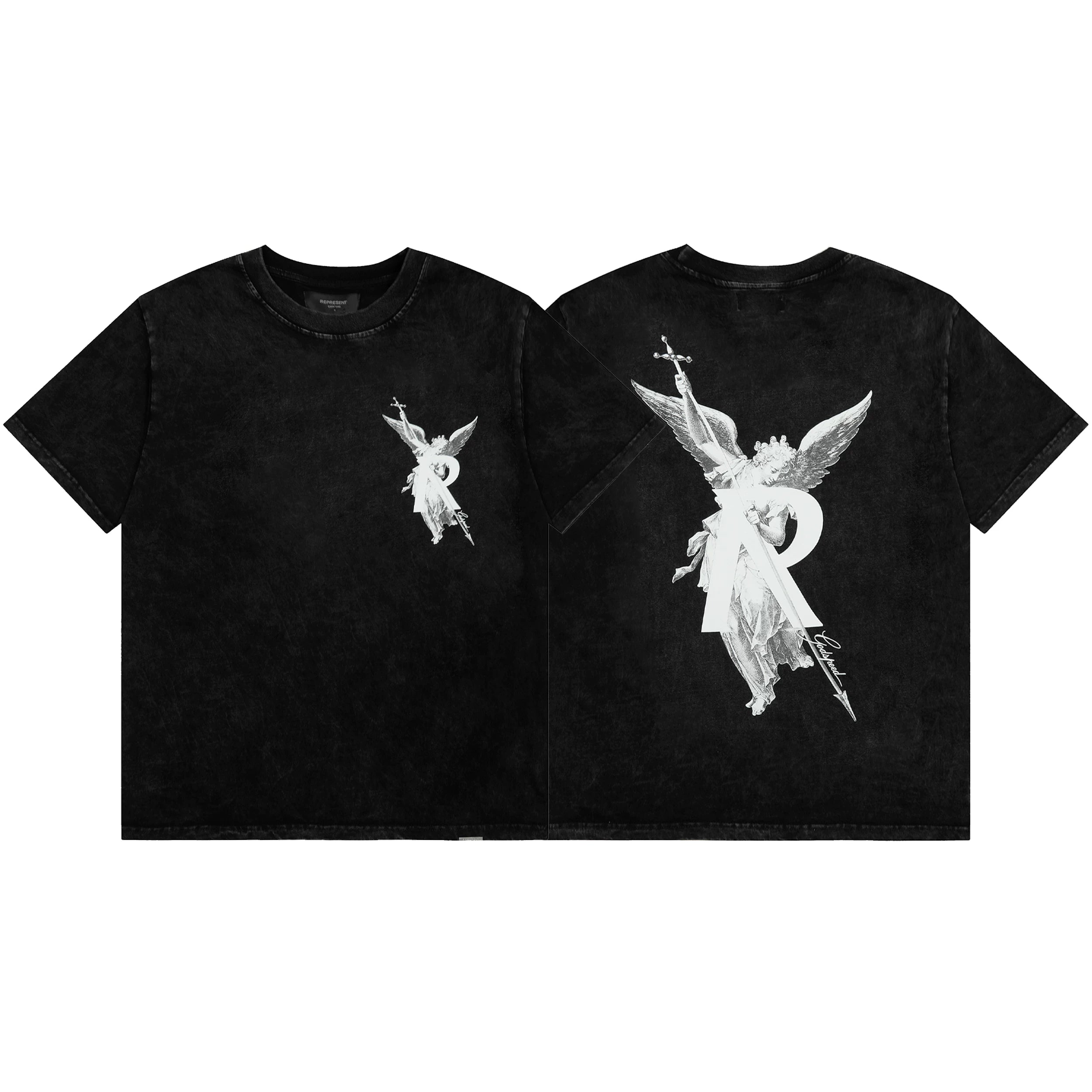 Represent Archangel & Sword "R" Graphic T-Shirt - Vintage Black