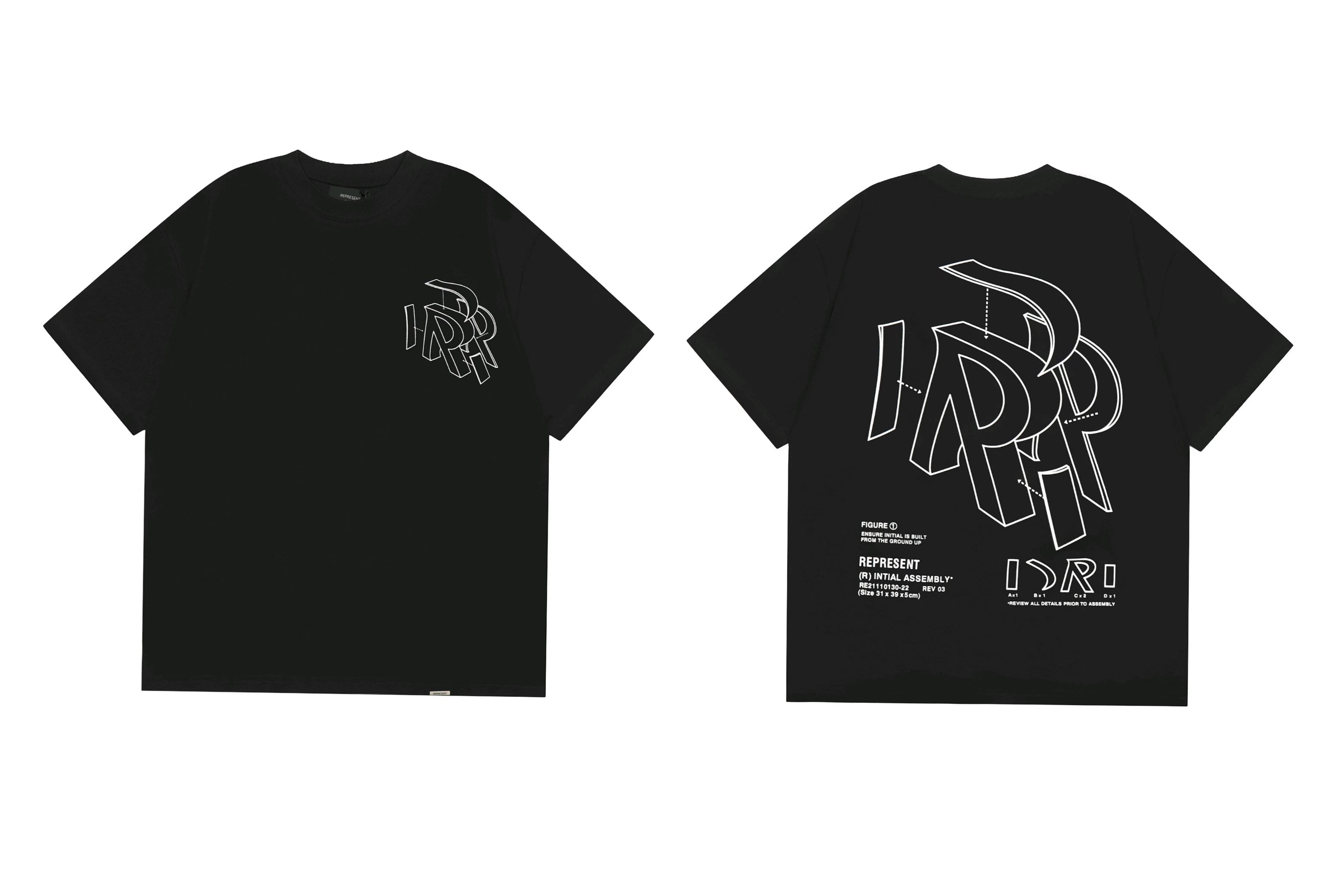 Represent Architectural 3D "R" Technical Graphic T-Shirt - Black