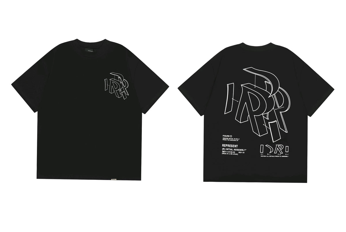 Represent Architectural 3D "R" Technical Graphic T-Shirt - Black