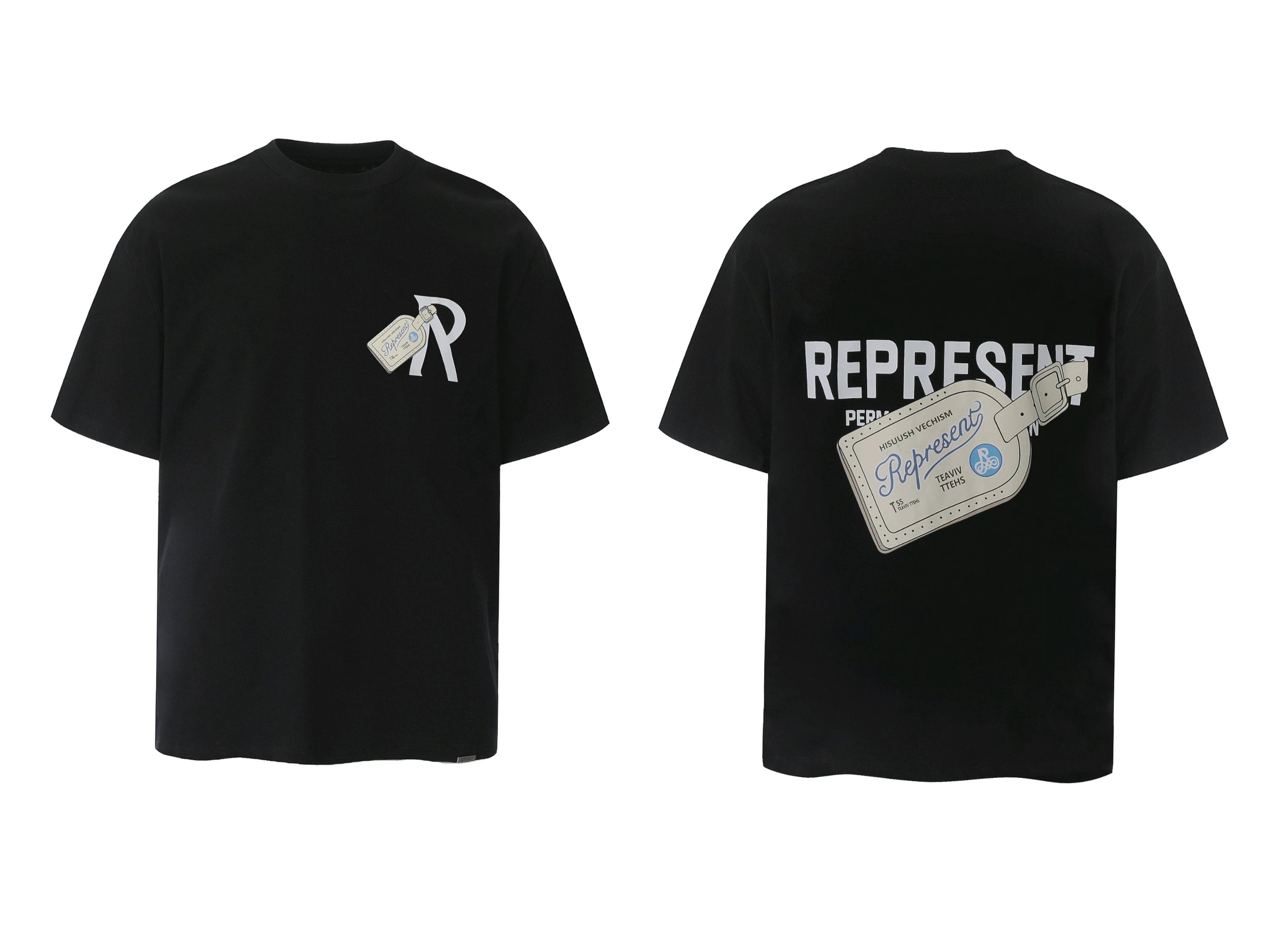 Represent Luggage Tag & "R" Graphic T-Shirt - Black