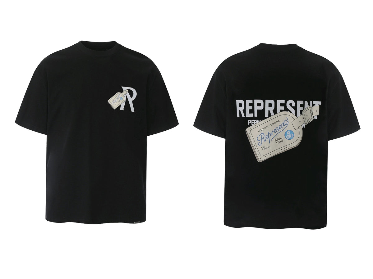 Represent Luggage Tag & "R" Graphic T-Shirt - Black