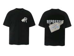 Represent Luggage Tag & "R" Graphic T-Shirt - Black