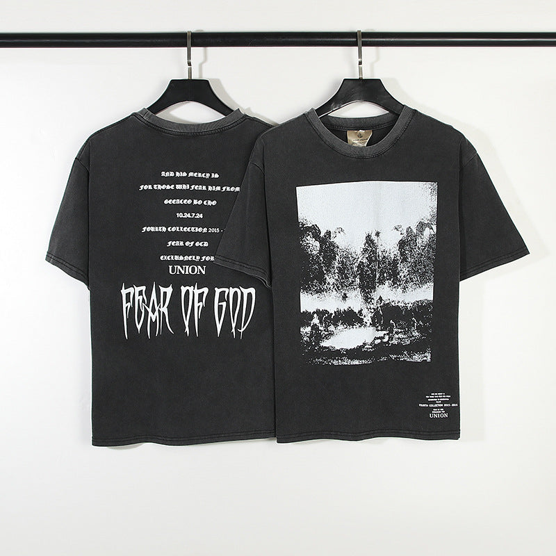 Fog Essentials T Shirts Spring and Summer FOG Washing Water Old Crew Neck Short Sleeves