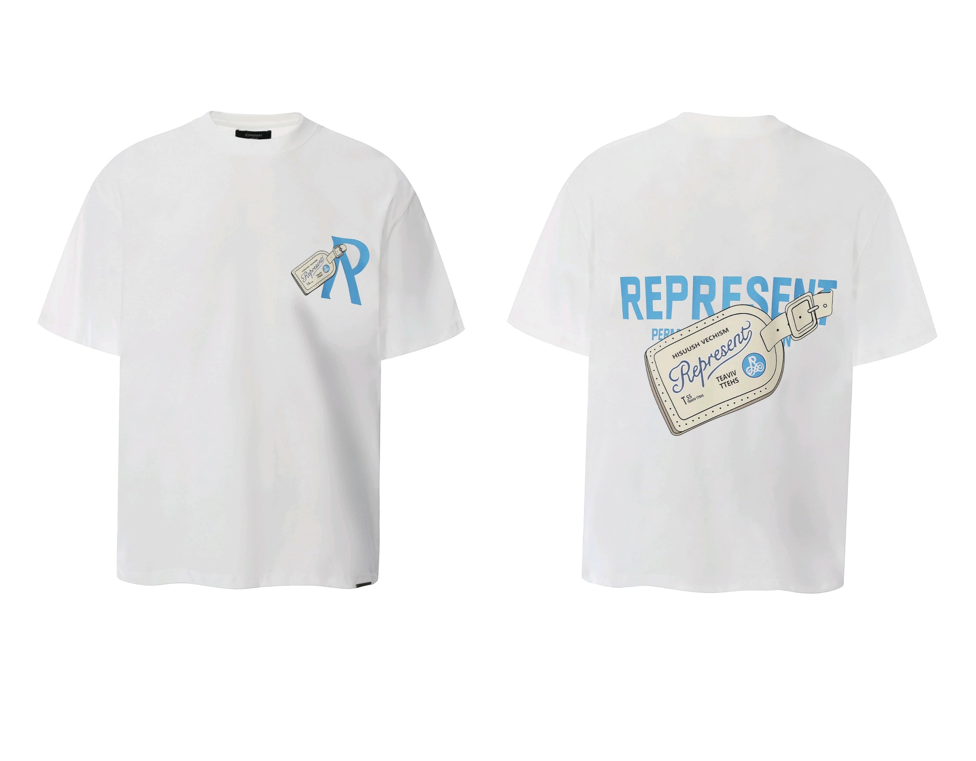 Represent Luggage Tag & Blue Logo Graphic T-Shirt - White