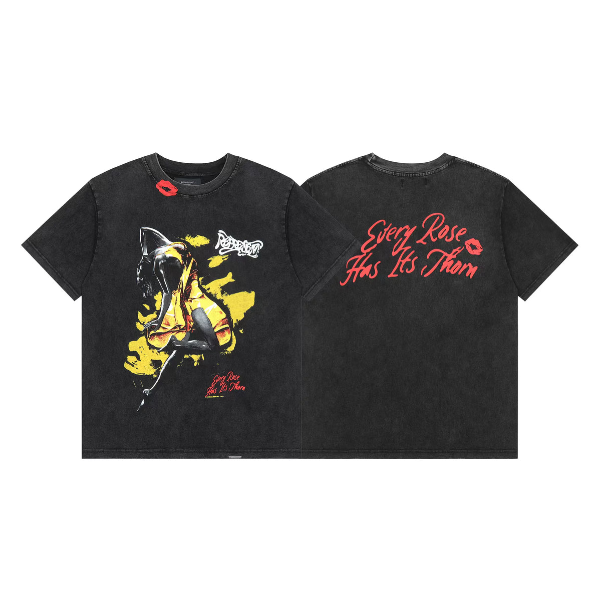 Represent "Every Rose Has Its Thorn" Graphic T-Shirt - Black