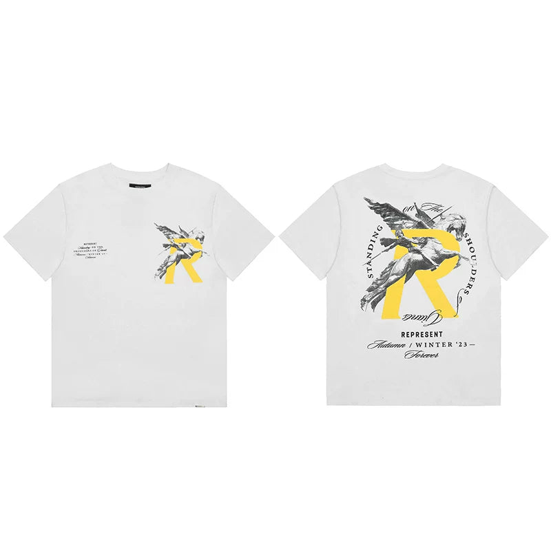 Represent "Standing on Shoulders" Angel "R" Graphic T-Shirt - Off-White