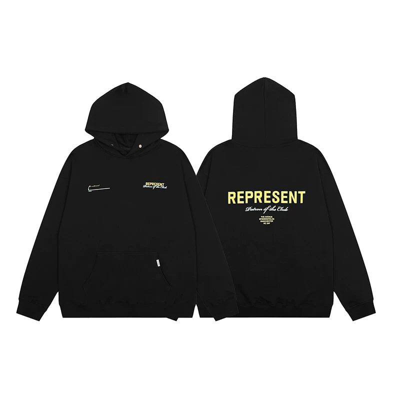 Represent Graphic Logo Heavyweight Hoodie - Black/Yellow