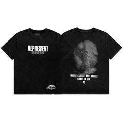 Represent "Where Eagles And Angels" Graphic T-Shirt - Vintage Black