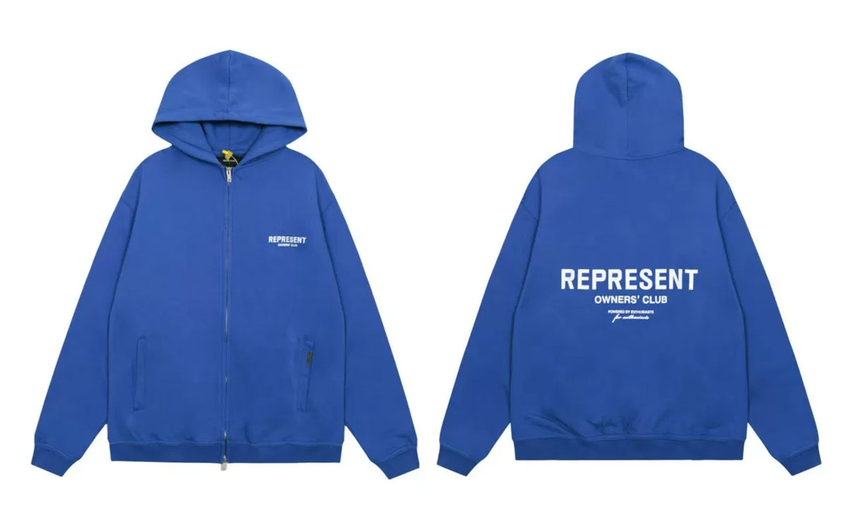 Represent Owners' Club Heavyweight Zip-Up Hoodie - Cobalt Blue