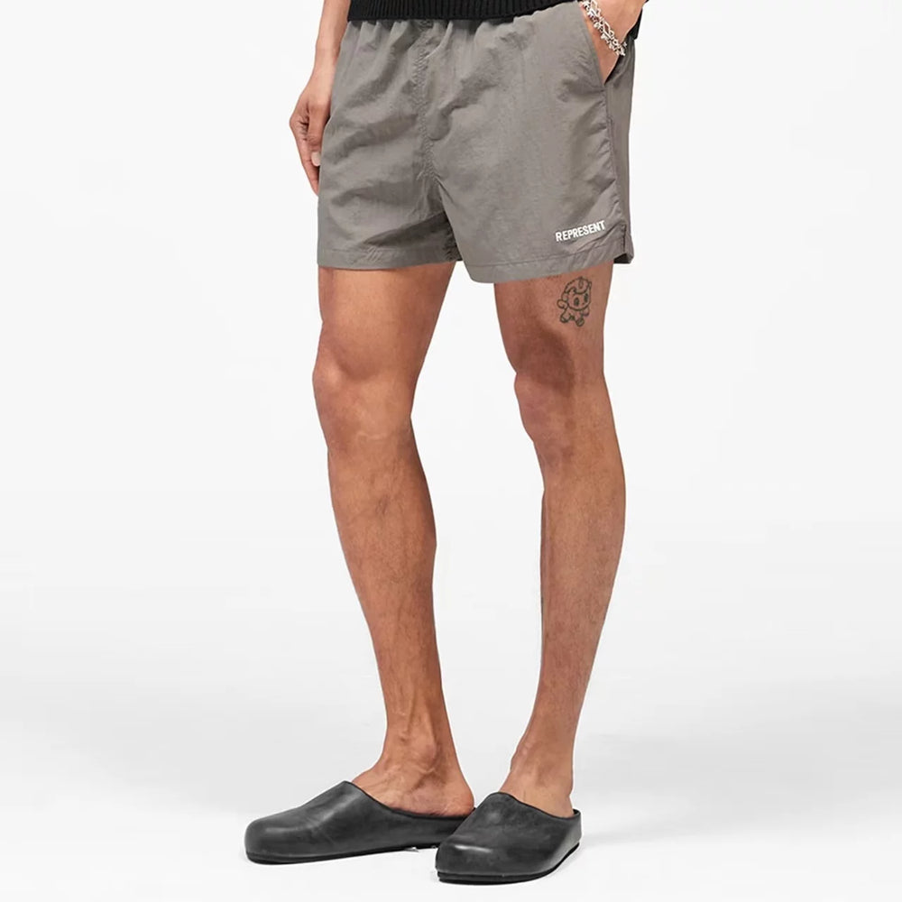 Represent Minimalist Nylon Shorts - Taupe/Grey