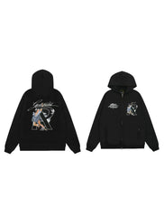 Represent "Good Speed" Vintage Figure & "R" Graphic Heavyweight Zip-Up Hoodie - Black