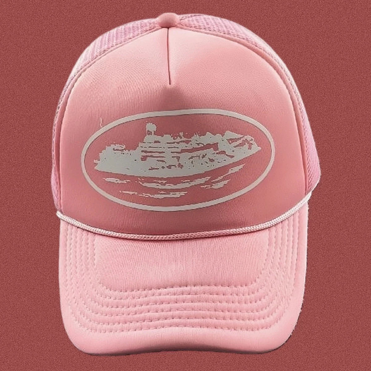 Cortiez Bold White Oval Ship Logo Trucker Hat - Pink