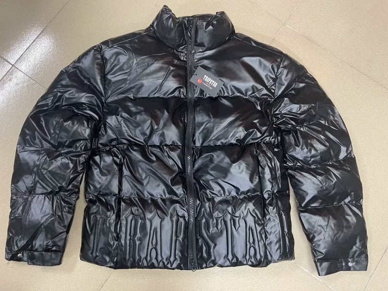 Trapstar Glossy Patent Stand Collar Puffer Jacket - Black