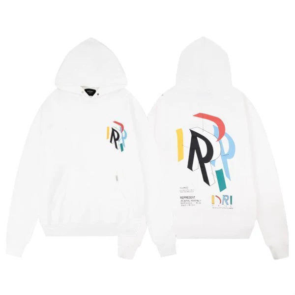 Represent Abstract 3D "R" & Geometric Graphic Heavyweight Hoodie - White