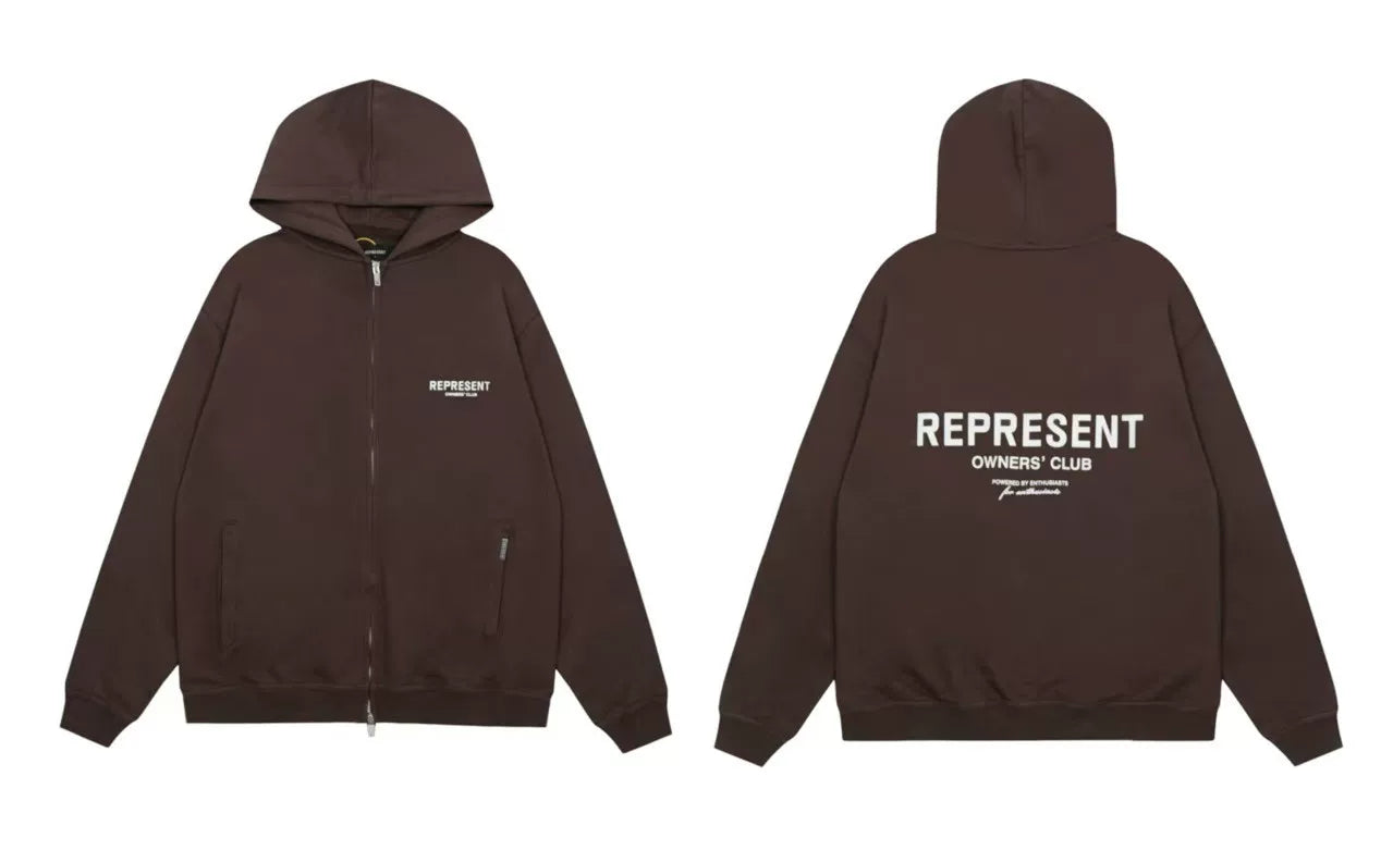 Represent Owners' Club Heavyweight Zip-Up Hoodie - Espresso Brown