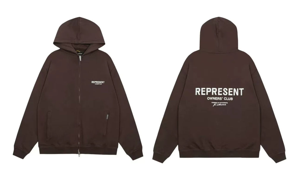 Represent Owners' Club Heavyweight Zip-Up Hoodie - Espresso Brown