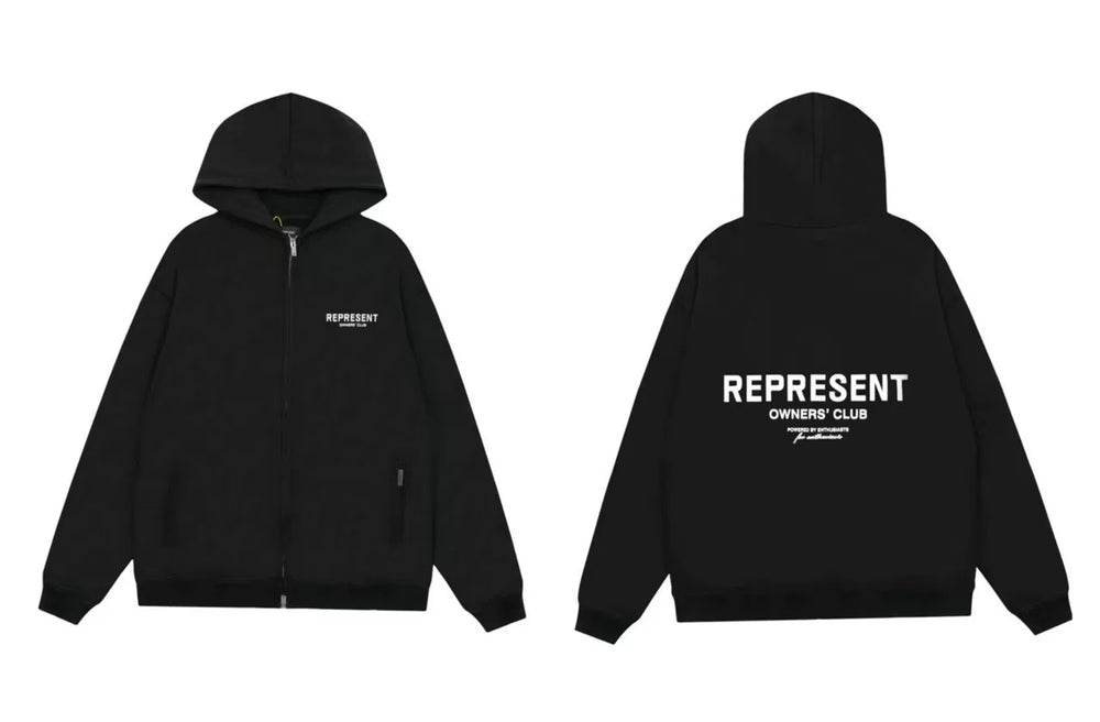 Represent Owners' Club Heavyweight Zip-Up Hoodie - Solid Black
